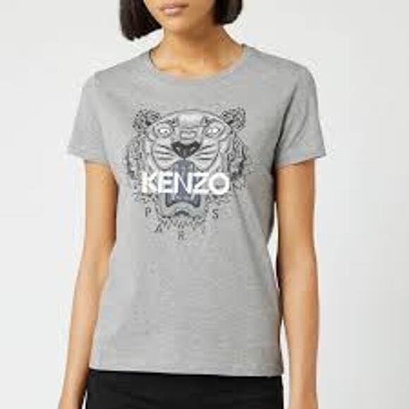 Kenzo Classic Tiger Print Cotton Knit Crew Neck Graphic Tee Heather Gray Women S - Picture 1 of 6